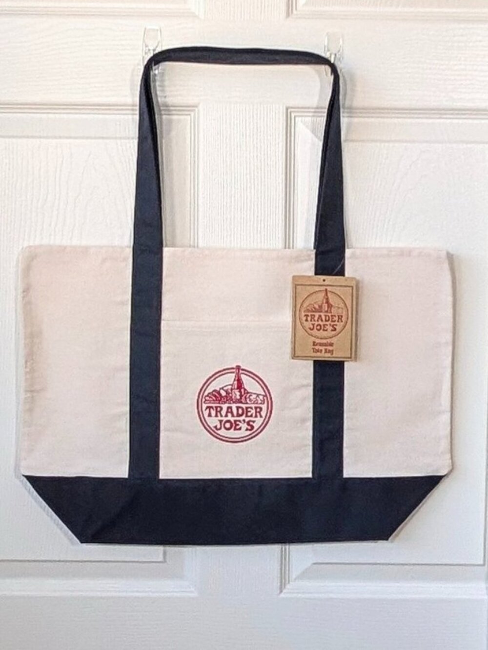 Large Navy Blue Trader Joe's Canvas Tote Bag New with Tag